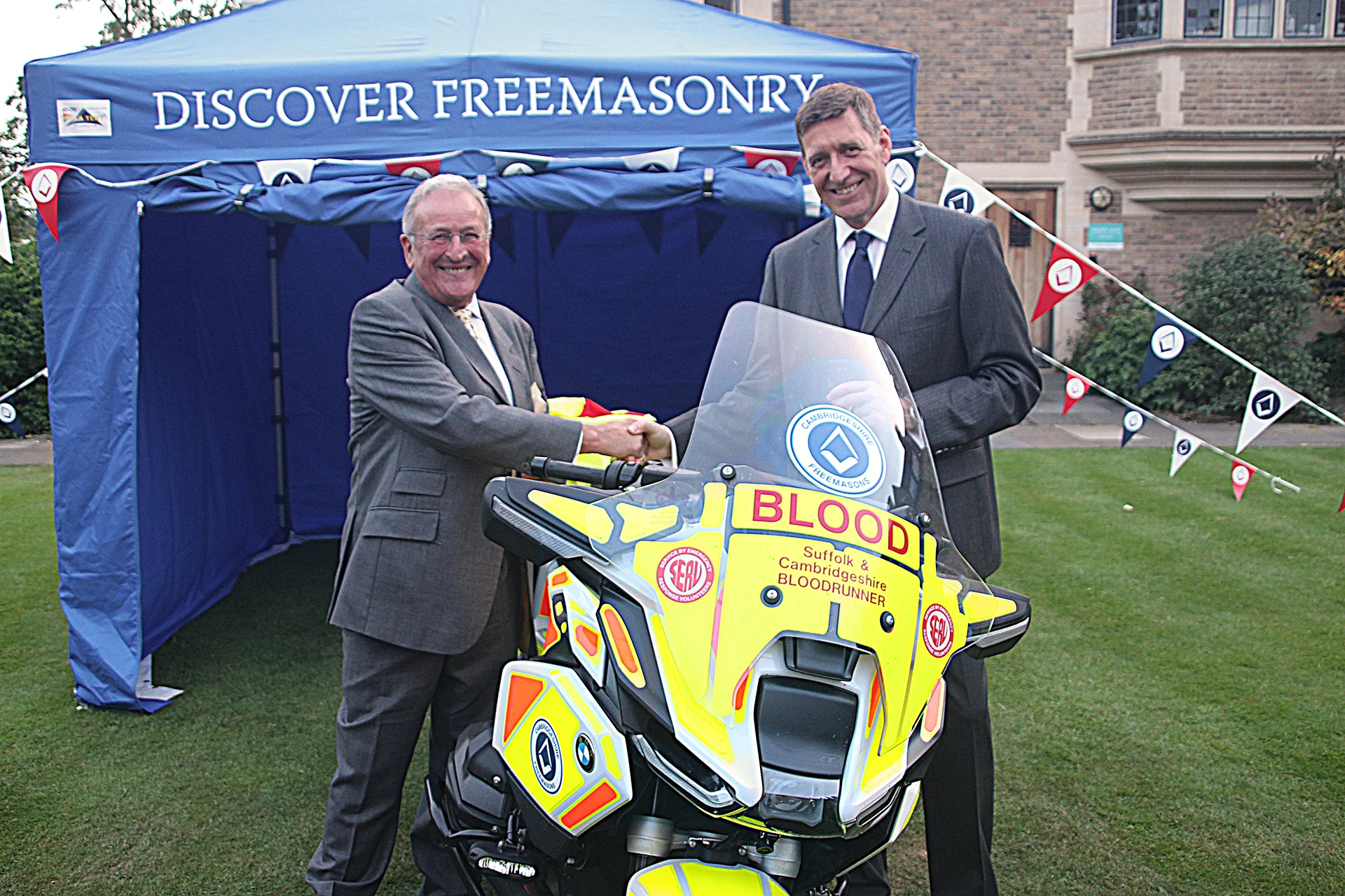 Bill Dastur (L) Past Provincial Grand Master of Cambridgeshire alongside Mark Shield (R) Current provincial Grand Master of Cambridgeshire