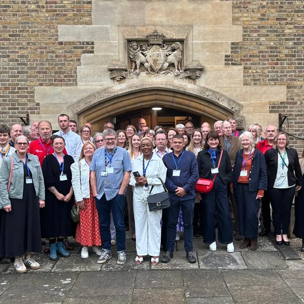 Recipients of charitable donations pictured outside the Masonic Centre in Cambridge